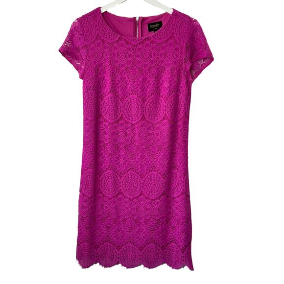 Laundry by Shelli Segal Pink Magenta Lace Short Sleeve Sheath Dress Women's Sz 4 - Picture 1 of 10
